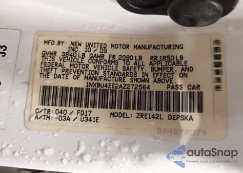 2010 Toyota Corolla S z USA, uszkodzony, nr VIN 1NXBU4EE2AZ272564